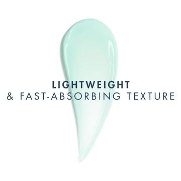 Mint-colored skincare texture swatch with caption: ‘Lightweight & Fast-Absorbing Texture’.