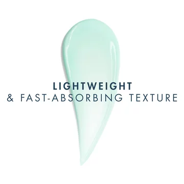 Mint-colored skincare texture swatch with caption: ‘Lightweight & Fast-Absorbing Texture’.